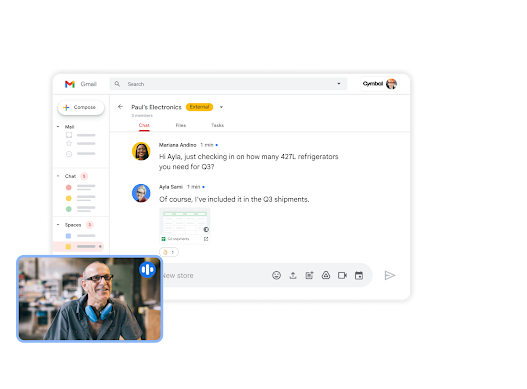 Google Workspace Interface graphic - Gmail + Meet collaboration