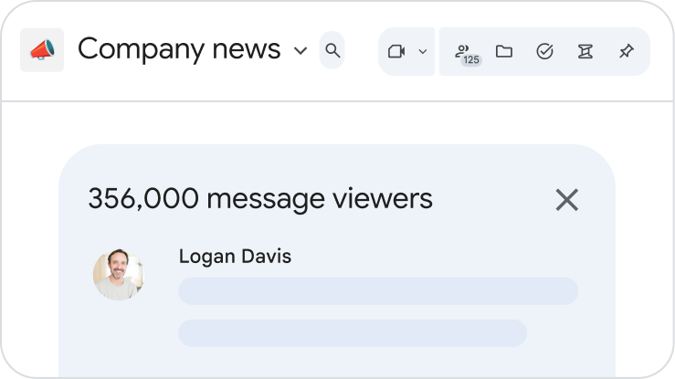 Google Chat announcement space titled 'Company news' showing that the message has 356,000 viewers.