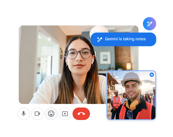 Two users in video call with an indicator that Gemini is taking notes of the conversation