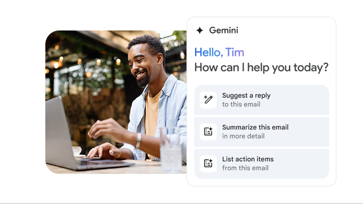 A man named Tim using Gemini in Gmail to help him with his tasks. 