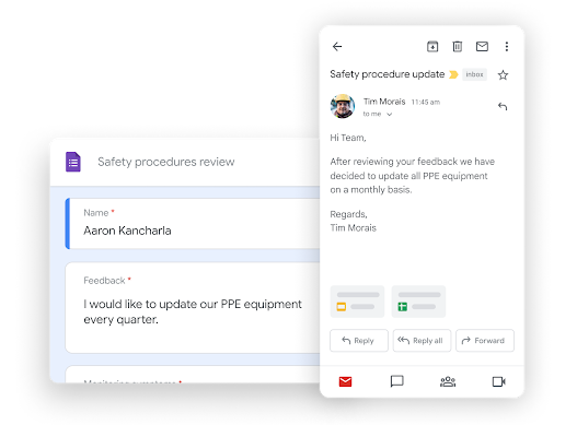 Workspace illustrative graphic - teammates edit docs while on a google meet call together