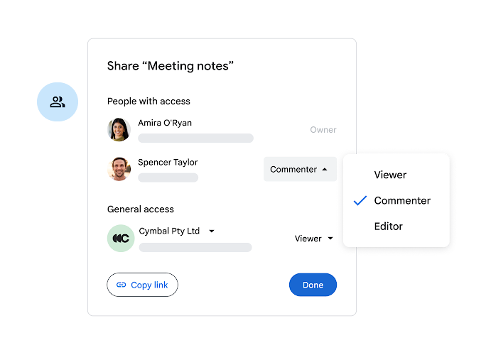 Changing access to a Google Doc via dropdown menu