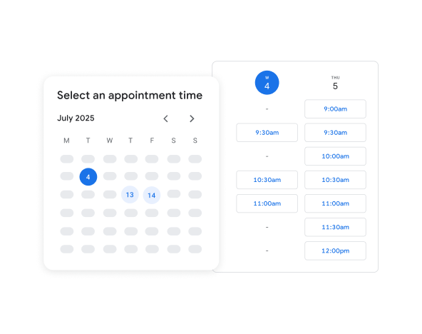 Selecting an appointment time on a calendar from available timeslots