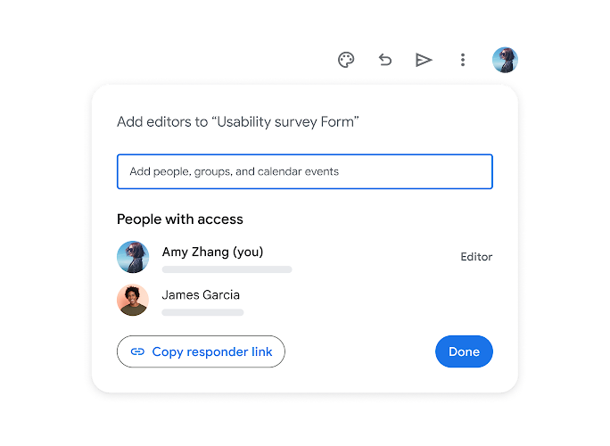 UI showing collaboration and sharing options