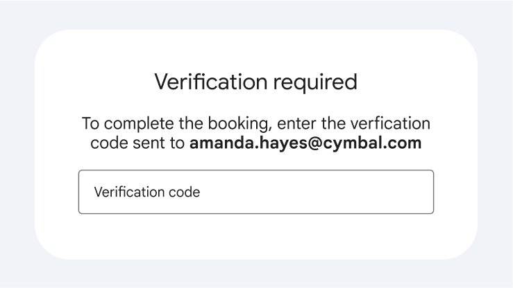 A verification code is sent to an email to complete the booking