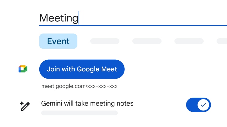 A Google Calendar event for a “Team meeting” with the Gemini will take meeting notes” feature enabled.
