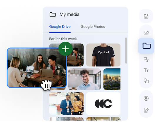 A cursor selects and drags a video from Google Drive